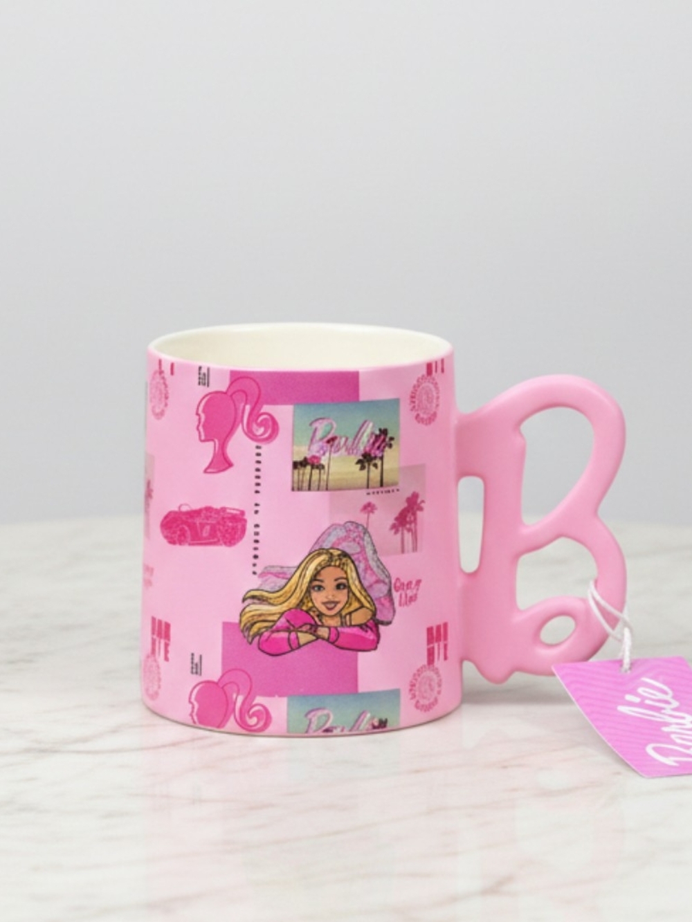 Barbie Pink Printed Ceramic Mug with B-Shaped Handle